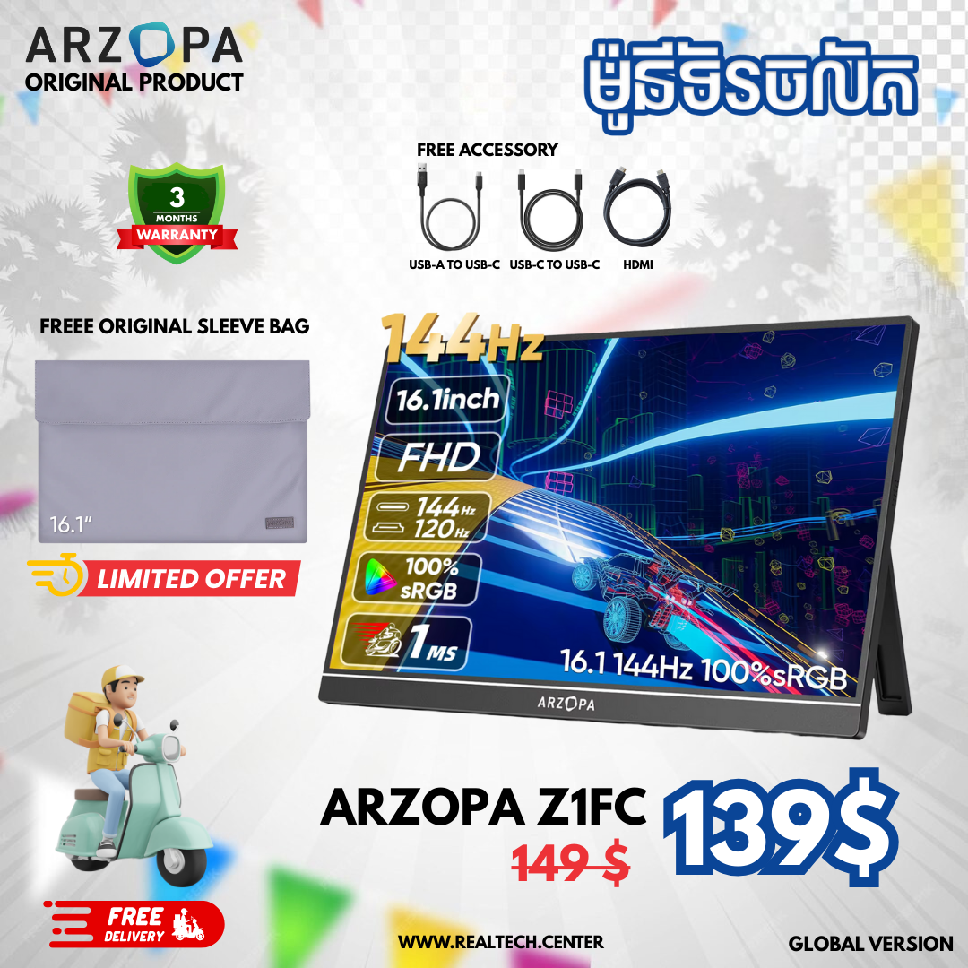 Arzopa Z1FC 144Hz Portable Gaming Monitor | 16.1" Screen
