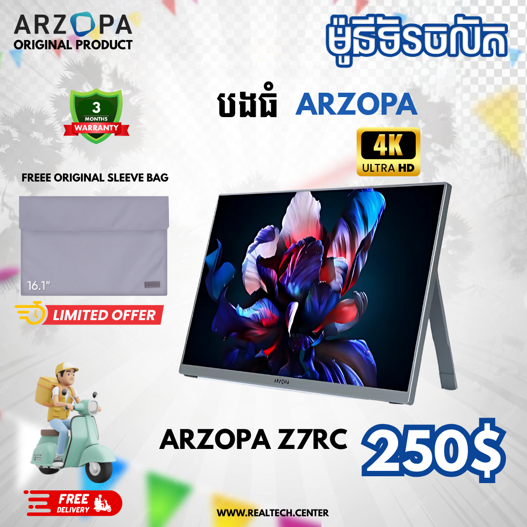 Arzopa Z7RC 4K Portable Monitor | Brilliant QHD 500nits 8bit Display